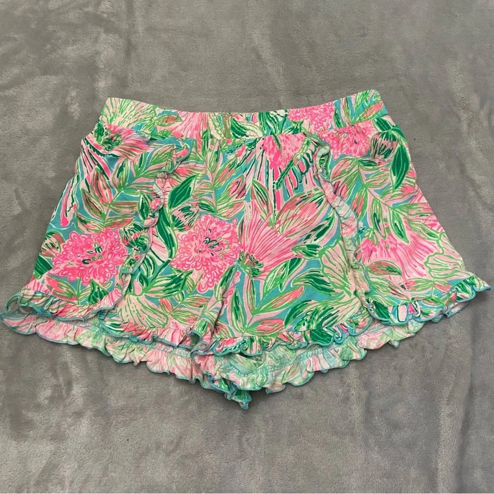Lilly Pulitzer girls ruffle knit floral shorts XL 21735